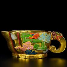9.6'' Marked Chinese Bronze Gilt Dynasty Palace Dragon Wine Glass Cup