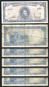 Chile 1/2 Escudo 1962 1975, sehr schön, 5 Stück Lot, P-134Aa, zirkuliert, Schild Typ 2 - Bild 1 von 4
