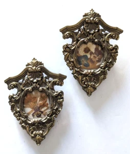 SMR ITALY Lot Of 2 Mini Frames Ornate Brass Dried Flowers Wall Hanging 4*3(1.5") - Picture 1 of 14