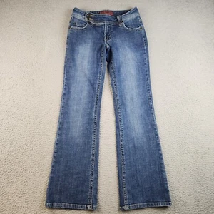 Y2K HOT KISS Jeans Womens JR Size 3 Blue Double Button Flare Stretch Low Rise - Picture 1 of 10