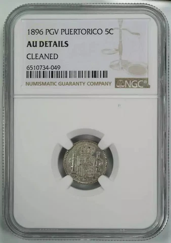 1896 PGV PUERTO RICO CENTAVOS 5C NGC CERTIFIED AU ABOUT UNC DETAILS (049) Cover