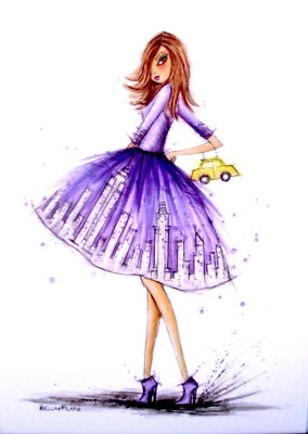 Papyrus Bella Pilar Girl NYC Purple Dress Blank Any Occasion Greeting Card - Image 1 of 4