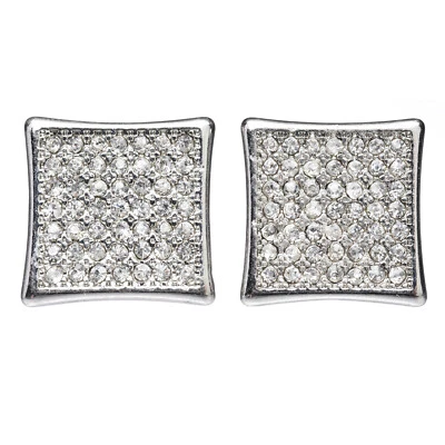 Brincos masculinos Hip Hop Bling 18mm com gelo XL curvilíneo quadrado push back TE 519 - Imagem 1 de 4