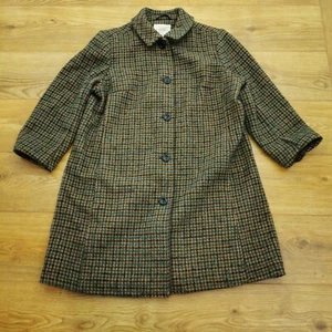 Abrigo de cabina de madera marina para mujer 16 Reino Unido tweed lana marrón chaqueta larga botón - Imagen 1 de 11