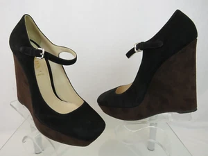 PRADA BLACK BROWN SUEDE MARY JANE WEDGE PLATFORM PUMPS 41 Italy - Picture 1 of 12