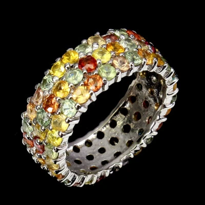 Anillo de plata de ley 925 redondo zafiro piedras preciosas naturales joyería 9 Foto 1 de 4