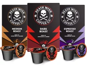 Death Wish Coffee Pods Variety Pack Dark Medium Espresso 30 Capsules Keurig - Picture 1 of 11