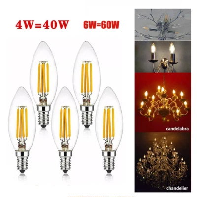 E14 LED Birnen kerzenbirnen 6W Leuchtmittel Filament Glühbirne Kerze Lampe 5er - Bild 1 von 4