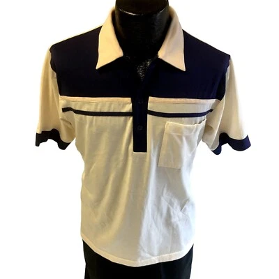 Vtg 80's Royal Air Cream Blue NYLON Blend Polo Pocket SURFER Golf Shirt L - Image 1 of 4