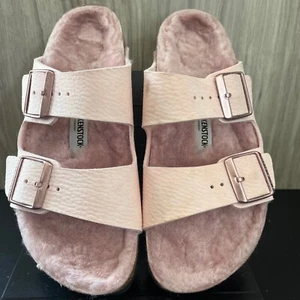 Birkenstock Arizona Microfiber Shearling Sandals Desert Dust Light Rose Pink 38 - Picture 1 of 7