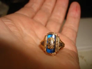 Anello Vintage Terryberry 1960 Nuovo Con Sigillo Oro 10k Sigillo Classe Pietra Blu 6,5 - Foto 1 di 10