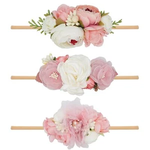 Baby Girl Flower Headbands Set 3pcs Elastic Nylon Floral Hair Band Bows Wrap ... - Picture 1 of 7