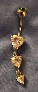 Belly Bar Silver 925 with Green Glass Bead and Cubic Zirconia Stones - Picture 1 of 4