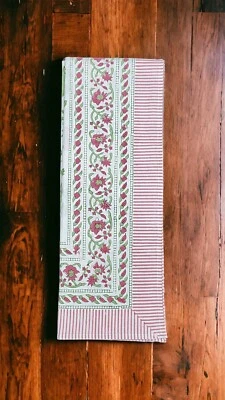 Indian Handblock Print Tablecloth 100%Cotton Floral Rectangular 60*90 Inch Pink - Image 1 of 4