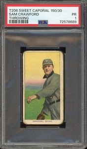 1909-11 T206 Sweet Caporal 150/30 Baseball Sam Crawford Throwing PSA 1 *d2