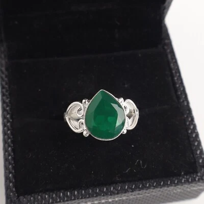 Green Onyx Gemstone 925 Sterling Silver Ring Handmade Jewelry Ring For Gift - Image 1 of 3
