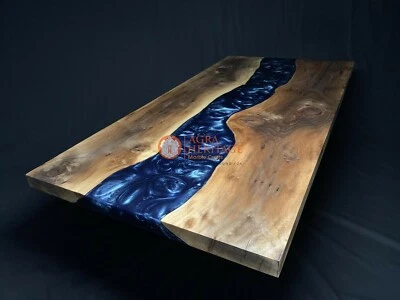 Blue Epoxy Resin Dining Table Conference Luxury Restaurant Furniture Decor Arts - Image 1 of 4