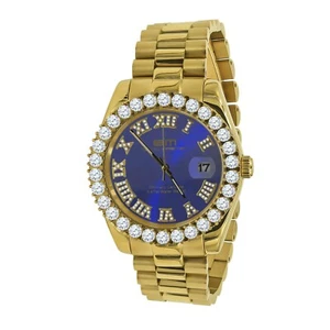 Blue Dial Solid Steel Men's 18K Gold Tone Diamonds President Watch W/Date 42 mm - Picture 1 of 6