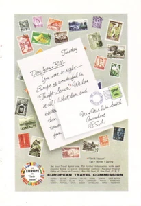 1955 European Travel Commission Print Ad stamps travel Thrift Season - Picture 1 of 1