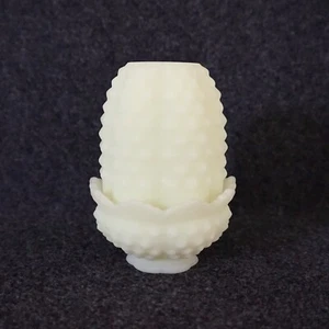 Fenton Glass Satin Hobnail Light Yellow Green Fairy Lamp Candle Holder *READ - Picture 1 of 19