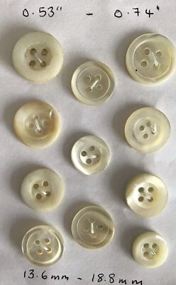 11 Vintage Mother Of Pearl 4-Hole Buttons - Mixed Sizes - Image 1 of 4