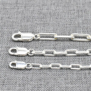 925 Sterling Silver Paper Clip Chain Rectangle Drawn Lobster Cable Necklace