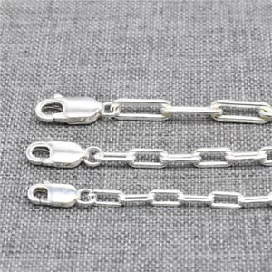 925 Sterling Silver Paper Clip Chain Rectangle Drawn Lobster Cable Necklace - Picture 1 of 5