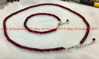 Natural 2x4mm Brazil Red Ruby Faceted Roundel Gemstone necklace Bracelet Set - Image 1 of 4