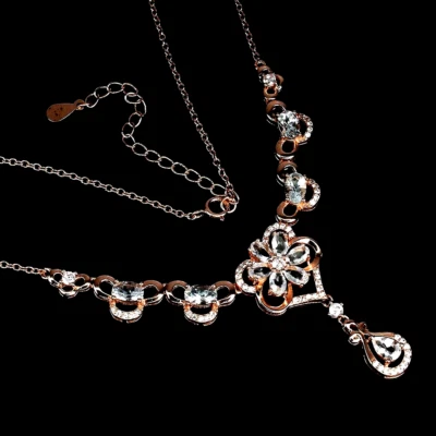 COLLAR AGUAMARINA AAA+ CON DETALLES DE CIRCONITA CÚBICA BLANCA PLATA ESTERLINA .925 14K RGP 16,5 PULGADAS Foto 1 de 3