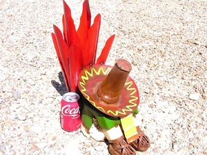 LARGE Metal Art Colorful Red Cactus Pancho sculpture, Junk Iron Garden Art - Picture 1 of 7