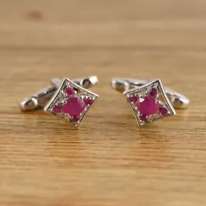 925 Sterling Silver Oval Cut Ruby Gemstone Cuff links Jewelry For Mens - Picture 1 of 3