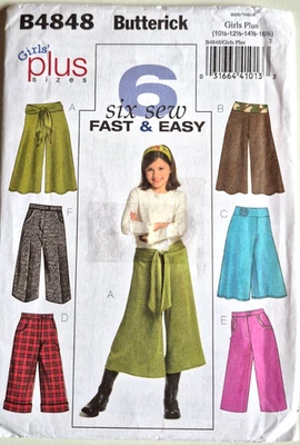BUTTERICK PATTERN 4848 GIRLS  GAUCHO PANTS PANTS SIZES 10 1/2-16 1/2  UNCUT  FF - Image 1 of 2