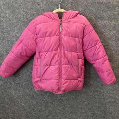 Hanna Andersson Jacket Girl Size 5 Pink Reversible Puffer Hooded Full Zip Floral - Image 1 of 4