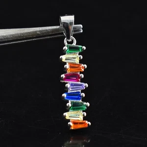 Beautiful .925 Sterling Silver 1 Gms Multicolor Topaz &Carnelian Pendant 23 S654 - Picture 1 of 2