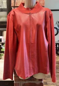 Vintage Pendleton Women’s Red Leather Merino Wool Zip Sweater Jacket Size XL - Picture 1 of 8