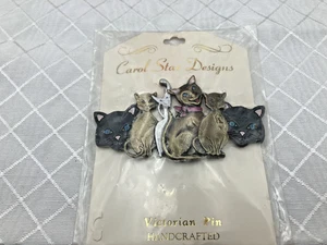 Carol Star Designs Vintage Brosche - 6 Katzen Kätzchen - Neu auf Karte - Bild 1 von 5