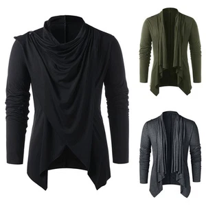 Asymmetrical Cut Men's Cardigan with Long Sleeves and Open Front Style - Picture 1 of 36