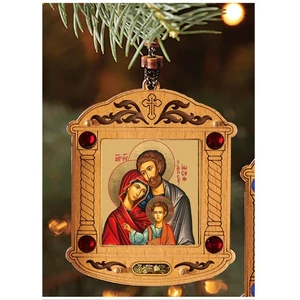 Holy Family Wooden Shrine Christmas Tree Ornament Wooden Icon Shrine Pendant 4" - Picture 1 of 1