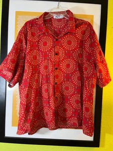 Vatpave Red Mandala Print Button Up Shirt XXL Short Sleeve Boho Festival - Picture 1 of 5