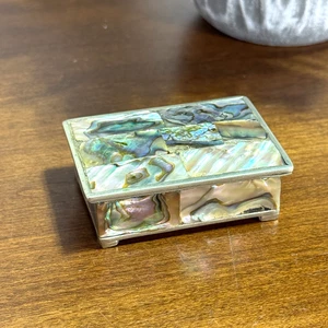 Vintage mexikanische Silber Abalone Schmuckschatulle Filz gefüttert Ilpaco 2,25" breit - Bild 1 von 10