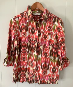 Jones New York Linen Button Front Shirt Beach Artsy Batik Boho Cottage MEDIUM - Picture 1 of 9