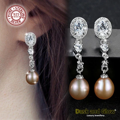 Женщин пресноводный жемчуг капли серьги чисто 925 пробы женщины подарок Великобритании новый - Изображение 1 из 4