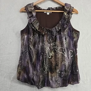 Y2K 90s Whimsigoth Paisley Top Medium Fairy Grunge Flowy Purple Chiffon Tassels - Bild 1 von 10