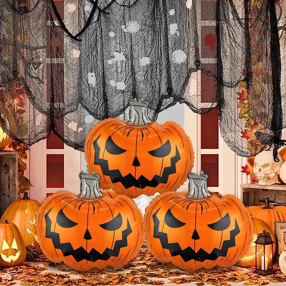 3 Pcs Jumbo Pumpkin Foil Balloons Halloween Party Scary Pumpkin Decorations - image 1 of 4