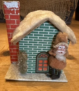 Vintage Japan Putz Haus Baumwolle Ton Gesicht Santa Süßigkeiten Behälter Japan - Bild 1 von 7