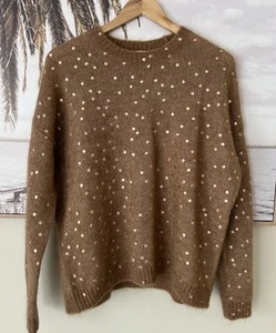 SEZANE Golden Brown Soft Cosy Mohair Wool Knit Polka Dot Designer Size S 8-14 AU - Picture 1 of 7
