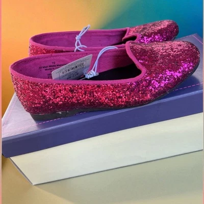 Cherokee Girls Sz 12 Hot Pink Glitter Shoes Party Dress Slip On Ballet Flats NEW - Image 1 of 4