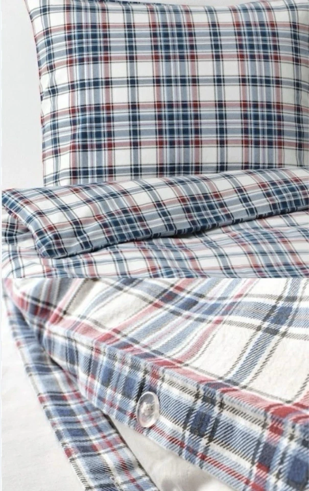 Funda nórdica IKEA Mossruta franela a cuadros talla King verde marino rojo Foto 1 de 3