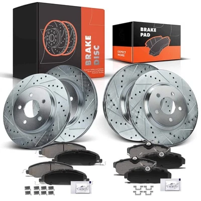 12x Drilled Brake Rotor & Brake Pad for Ford Mustang 2005-2010 Front & Rear Foto 1 de 4