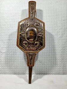 VINTAGE WOOD  LEATHER  HAMMERED BRASS FIREPLACE BELLOWS WORKS FREE SHIPPING - Picture 1 of 8